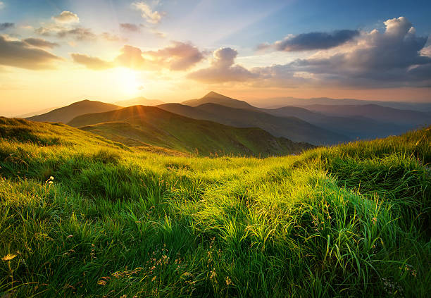 Sunrise over green mountains, the visual inspiration for Radiant Reset Cleaning Services